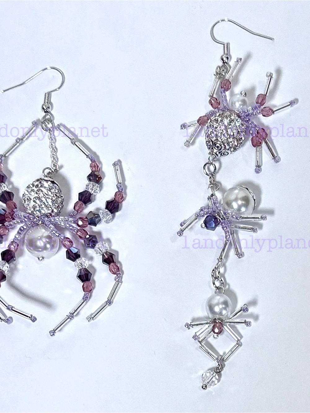 NEW Rhinestone Diamond Amethyst Spider Drop Earring - Picture 3 of 3
